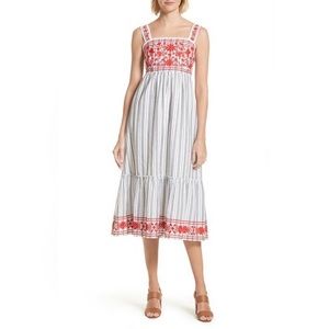 Slate & Willow Embroidered Stripe Midi Dress M